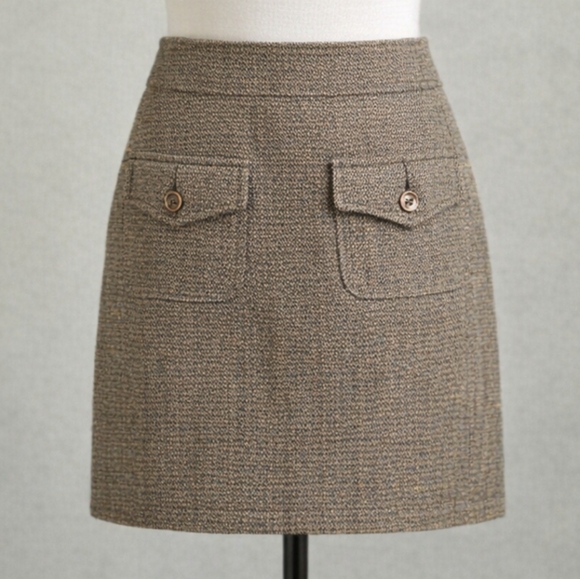 MICHAEL Michael Kors Dresses & Skirts - Michael Kors Tweed Wool Skirt Black Tan Gold Shimmer Button Pocket 6